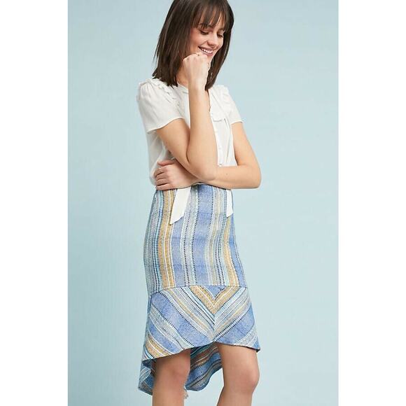New Anthropologie Samantha Dru Flounced Striped Tweed Mini Skirt $148 Sz 4 Blue - Picture 2 of 4
